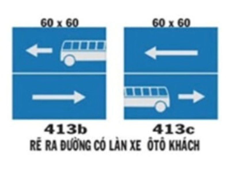 Biển này được sử dụng nhằm chỉ dẫn cho người tham gia giao thông biết tại nơi đường giao nhau rẽ phải hoặc rẽ trái là sẽ rẽ ra đường có làn đường dành riêng cho ô tô khách.