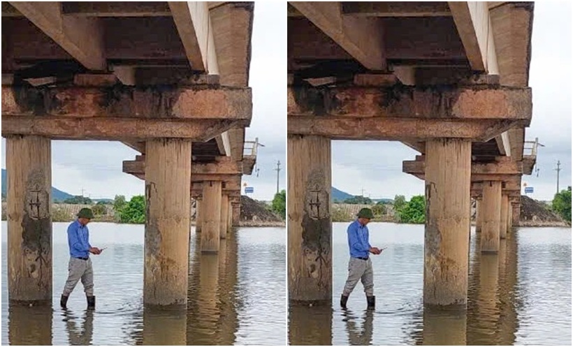 Vị trí cầu nằm ở vùng nhiễm mặn nên hiện tượng ăn mòn cốt thép rất nhanh. (Ảnh: PLO)