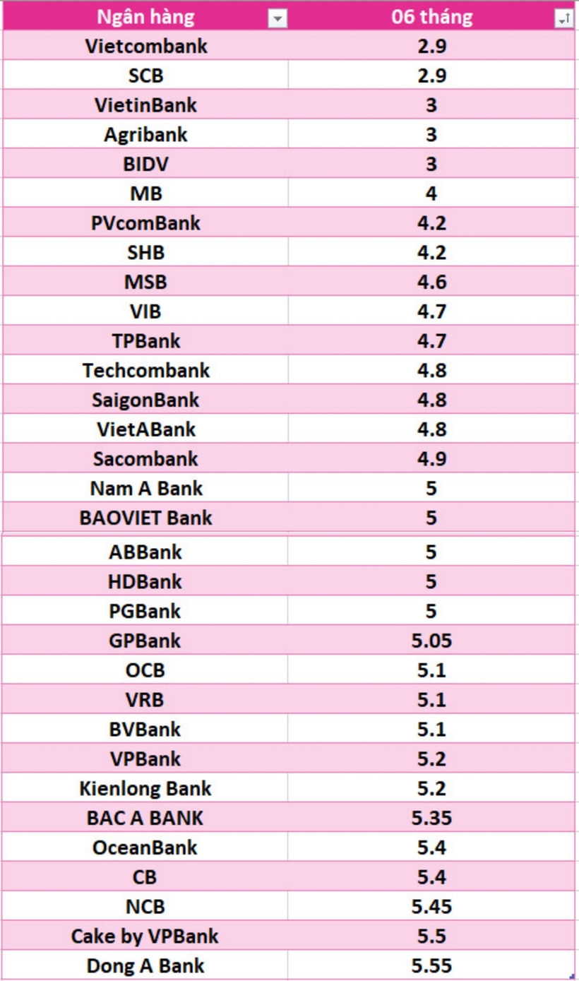So sánh lãi suất ngân hàng cao nhất ở kỳ hạn 6 tháng