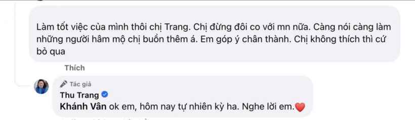 Thu Trang đáp lại lời nhắn nhủ từ người hâm mộ.