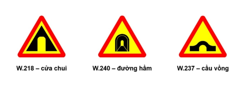 Với hình vẽ dễ nhầm lần, nhiều tài xế thường nhầm đây đây đều là biển hầm chui. Tuy vậy, cụ thể như sau:
Biển báo Cửa chui W.218 để báo trước sắp đến đường có cổng chắn ngang, kiểu cổng như đường hầm, cổng thành, cầu vượt đường bộ dạng cầu vòm. Biển Cầu vồng W.237 được đặt để nhắc nhở lái xe phải điều khiển xe cẩn thận khi đến gần công trình có độ vồng lớn, ảnh hưởng đến tầm nhìn. Đường hầm W.240 nhắc lái xe chú ý chuẩn bị đi vào hầm đường bộ. Biển đặt ở bên phải chiều đi trước khi vào hầm.