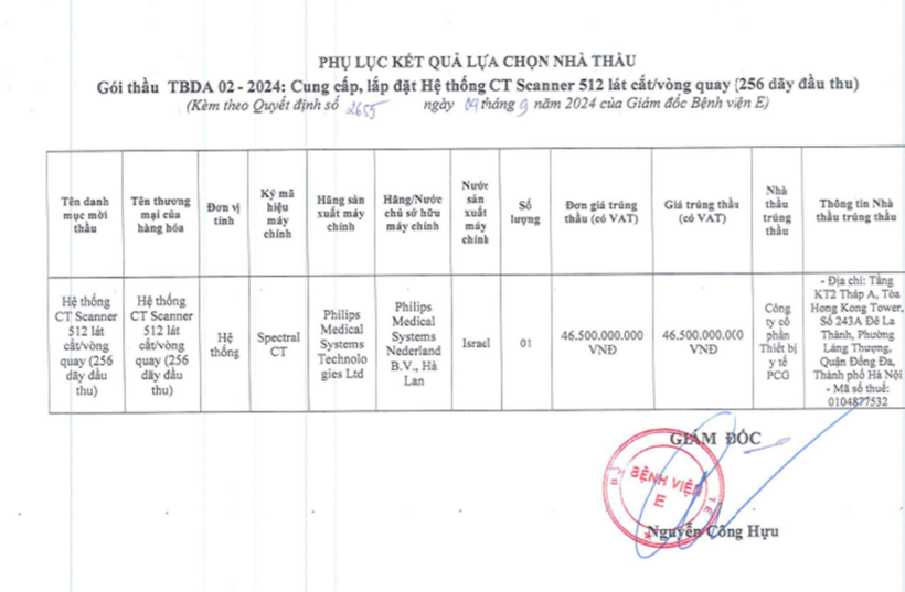 Hệ thống CT Scanner 512 lát cắt/vòng quay (256 dãy đầu thu) trị giá 46,5 tỷ đồng, nước sản xuất máy chính là Israel.
