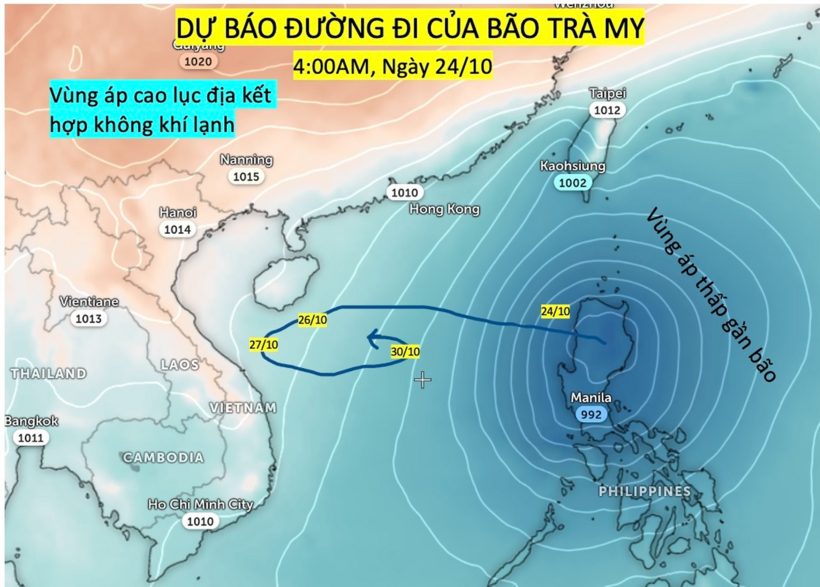 TS Nguyễn Ngọc Huy dự đoán cơn bão Trà Mi có thể sẽ "đi vòng tròn", rồi mới đổ bộ vào đất liền. Ảnh: Dân Trí