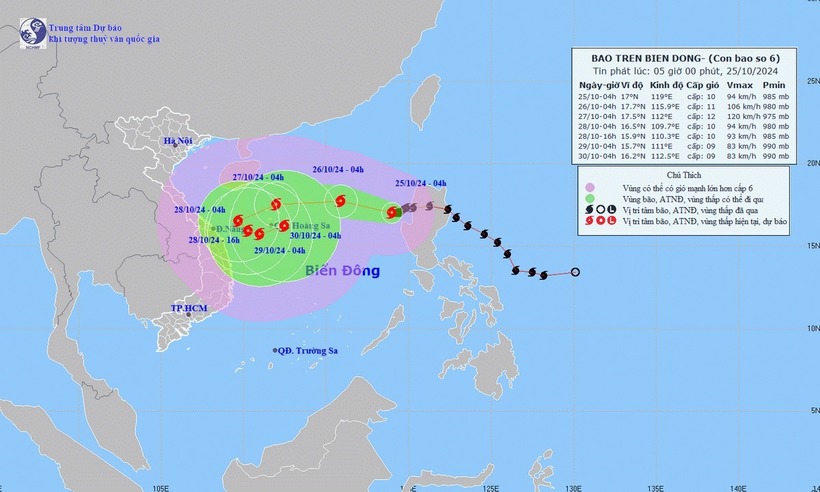 Hướng đi của bão Trà Mi. Ảnh: VietnamPlus