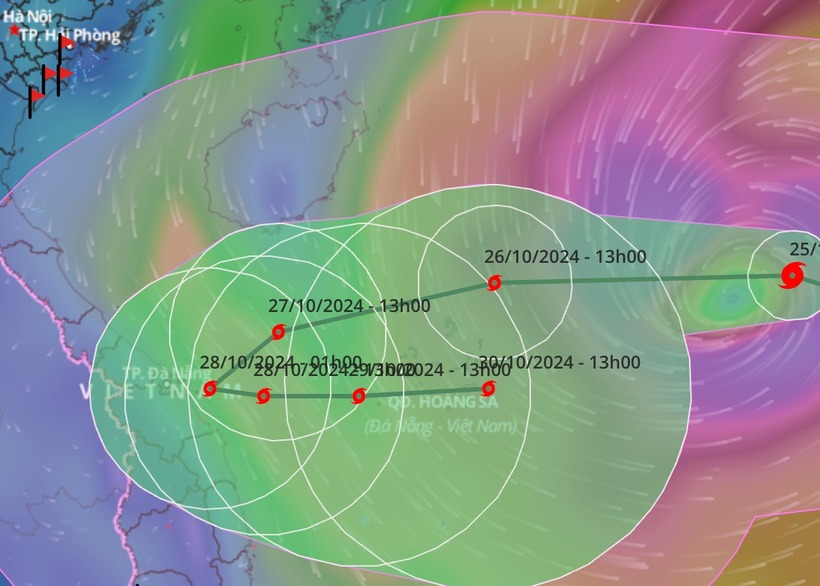 Dự báo vị trí và hướng di chuyển bão số 6. Ảnh: Người lao động