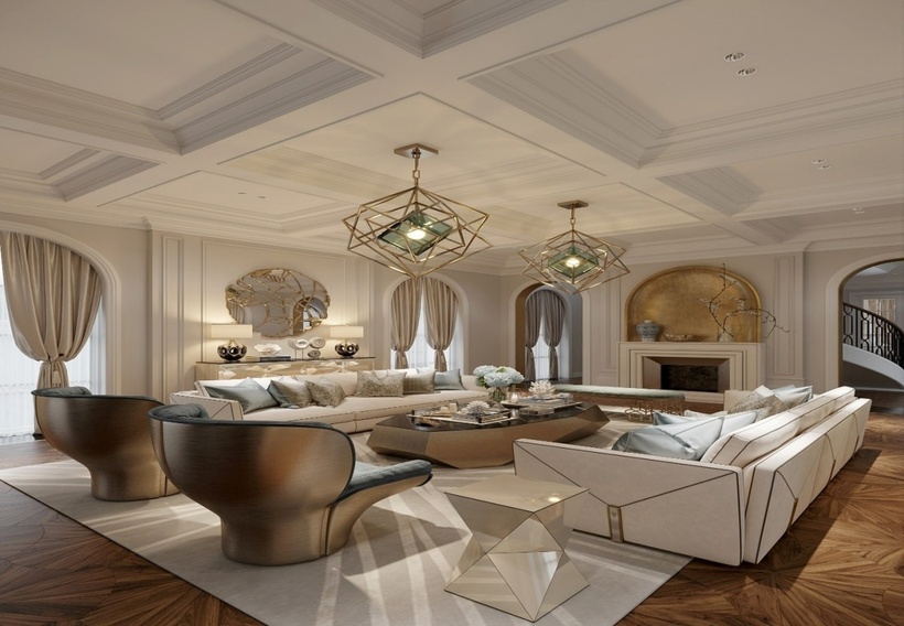 Phòng khách có &nbsp;tông màu trắng sang trọng và tinh tế.