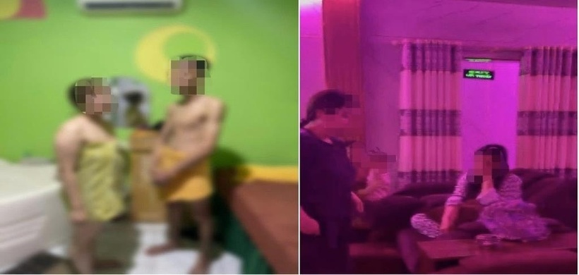 Bắt quả tang hai nữ nhân viên khỏa thân massage "kích dục" cho khách. Ảnh: Công an tỉnh Đồng Nai.
