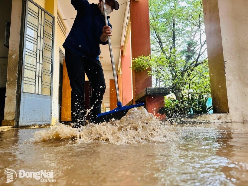 Dự kiến ngày 30/10, sau khi nước lũ rút, Trường Trung học cơ sở Phước Tân 1 sẽ đón học sinh trở lại học. Ảnh: Báo Đồng Nai