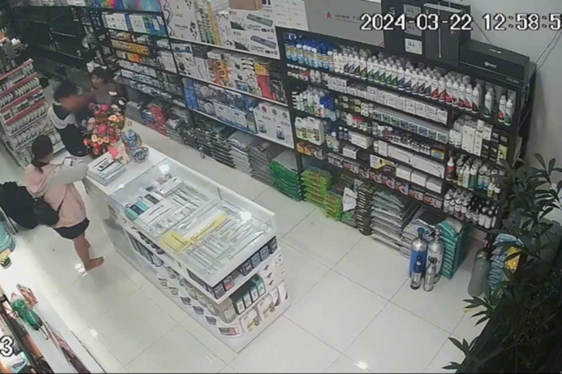 Người phụ nữ tát, giật tóc bà bầu. Ảnh: Người Lao Động