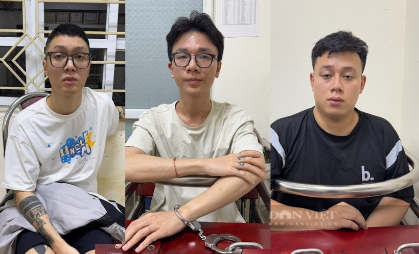 3 đối tượng gồm Hồ Ngọc Long, Nguyễn Đức Anh và Nguyễn Quang Huy tại cơ quan cảnh sát điều tra Công an tỉnh Lào Cai. (Ảnh: Dân Việt)