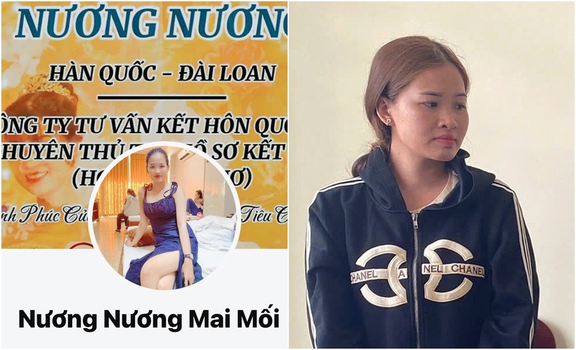 Bị can Trần Thị Ngọc Nương và tài khoản Zalo mà Nương dùng để đăng tải thông tin xuất khẩu lao động thời vụ và làm mai mối. (Ảnh: Lao động, VNN)