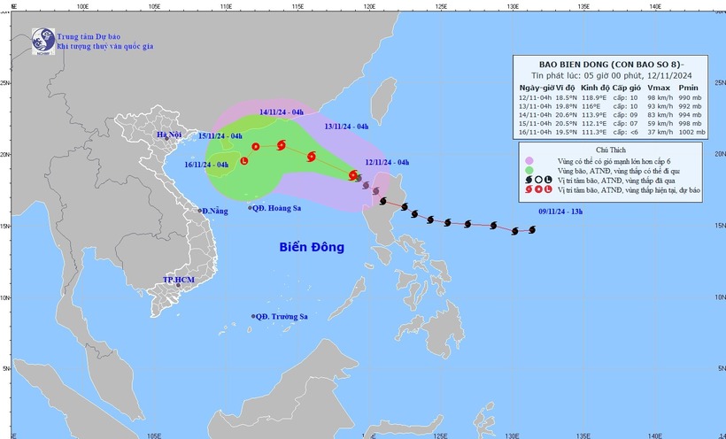 Bão Toraji vào Biển Đông trở thành cơn bão số 8. Ảnh: NCHMF