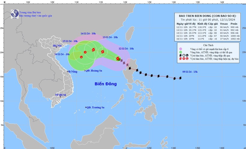 Diễn biến bão Toraji. (Ảnh: nchmf)