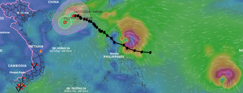 Khu vực Tây Bắc Thái Bình Dương (gồm Biển Đông) đang cùng lúc xuất hiện 3 cơn bão. Ảnh: VietNamNet