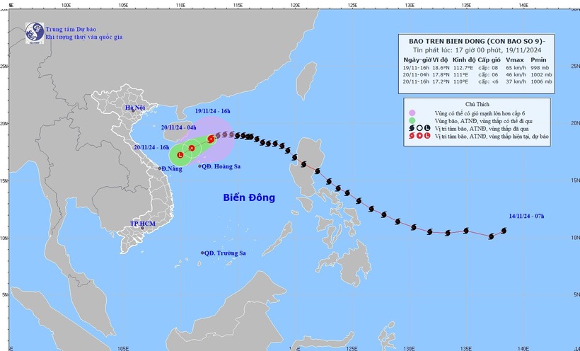 Cơn bão số 9 được dự báo suy yếu thành áp thấp nhiệt đới.