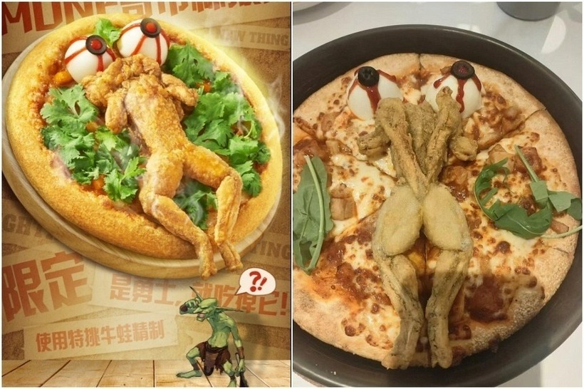 Món pizza nhân ếch của Pizza Hut Trung Quốc. Ảnh: Pizza Hut China/Reddit.