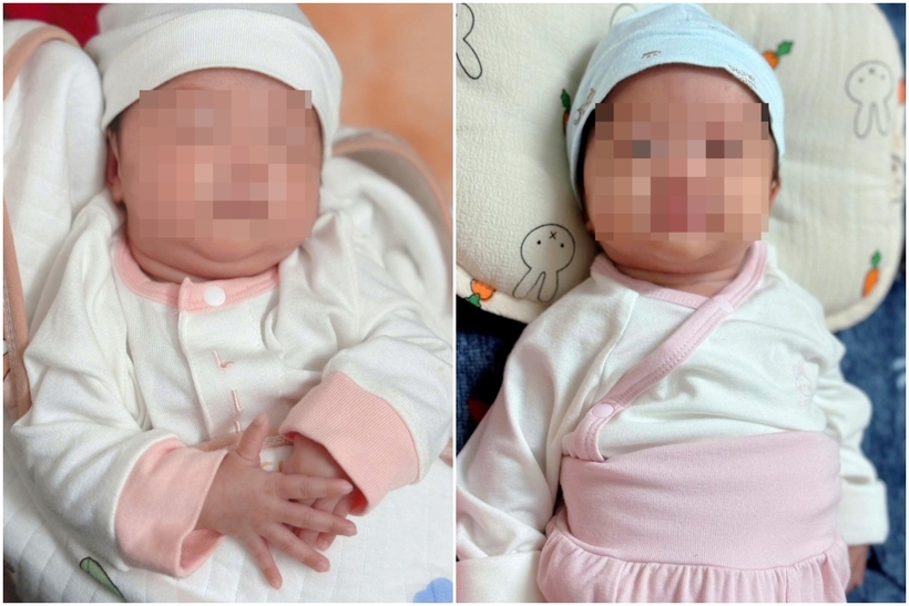 Hai em bé song sinh chào đời cách nhau 5 tuần. Ảnh: Báo Giao Thông