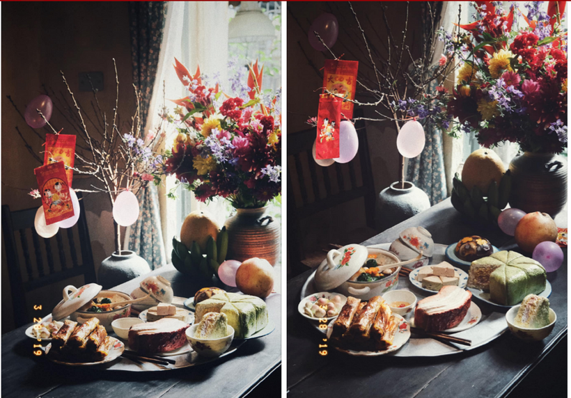 Thùy Dương đã "hô biến" những nguyên liệu vô tri thành một mâm cỗ Tết sống động như thật.