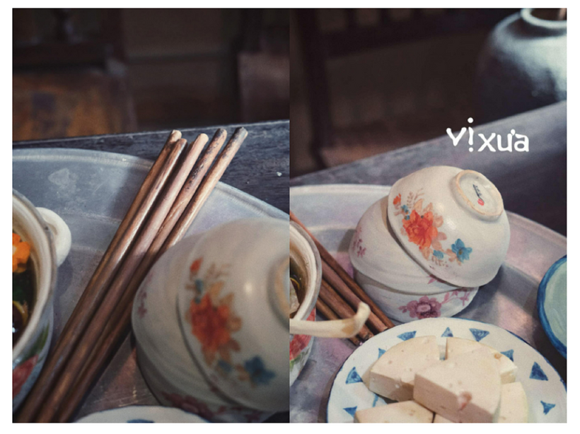 Từng cái bát, đôi đũa đều được tái hiện một cách chân thực nhất.