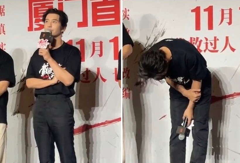 Huỳnh Hiểu Minh xin lỗi tại họp báo phim &nbsp;Người Mang Tóc Giả.