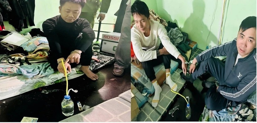 Các đối tượng sử dụng ma túy bị bắt quả tang. Ảnh: VietnamPlus