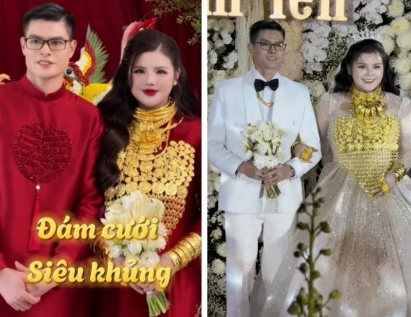 Những cô dâu "số hưởng": Cô dâu U30 đeo 100 cây vàng, chi 40 triệu đồng tiền trang điểm trong hôn lễ - 1