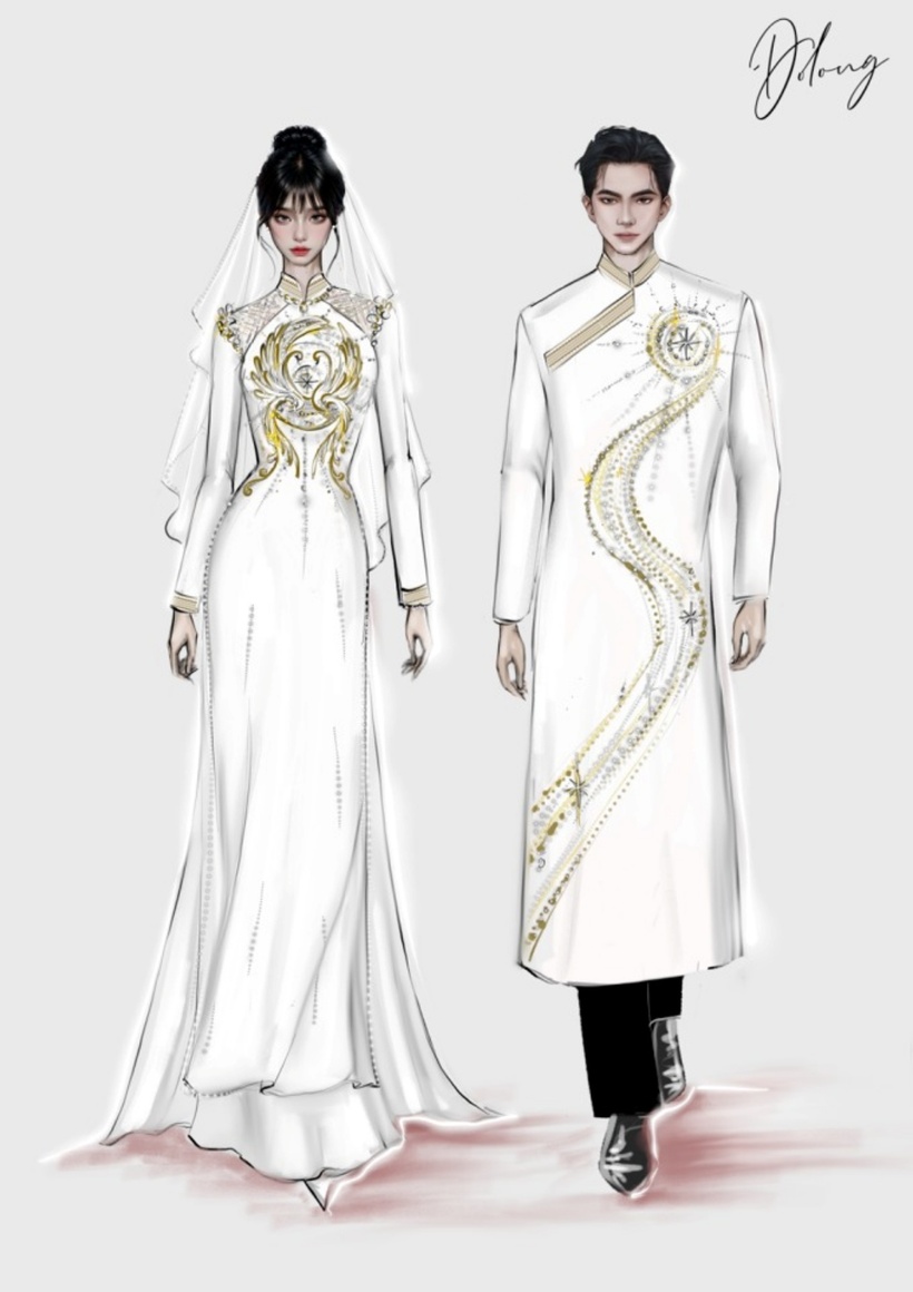 Bản phác thảo trang phục ăn hỏi của Á hậu Phương Nhi. Ảnh: VnExpress