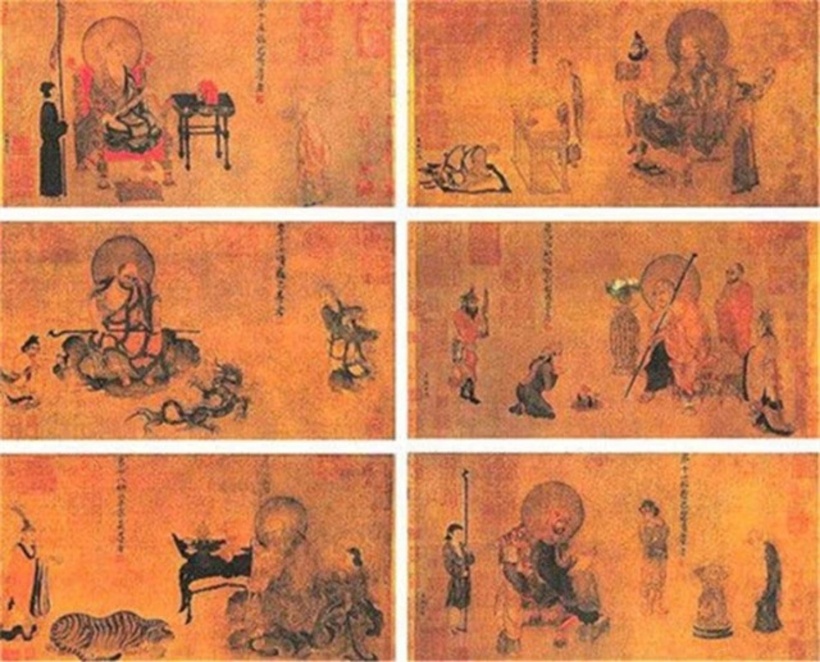 Đống "vải vụn" đó thực chất là sáu bức tranh và là một phần của bộ tranh "Thập Bát La Hán Tượng" (mười tám vị La Hán). Ảnh: Sohu