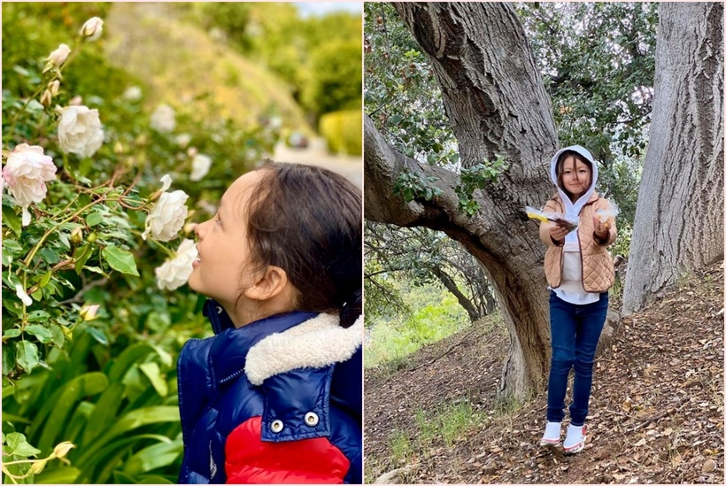 Biệt thự còn có khu vườn rộng rãi trồng nhiều loại cây, giúp hai bé Tôm và Tép thỏa thích với đam mê thiên nhiên. Hồng Nhung tiết lộ con trai có sở thích đặc biệt với cây cối. Từ 5 tuổi, cậu bé đã biết trồng và chăm sóc cây.