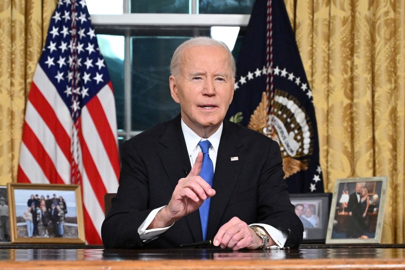 Tổng thống đương nhiệm Mỹ Joe Biden phát biểu lần cuối trước khi rời Nhà Trắng. Ảnh: Reuters