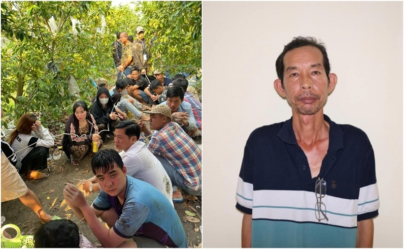 Tụ điểm lắc tài xỉu trong vườn mãng cầu của đối tượng Lê Trần Quang Dũng. (Ảnh: CAND, PLO)