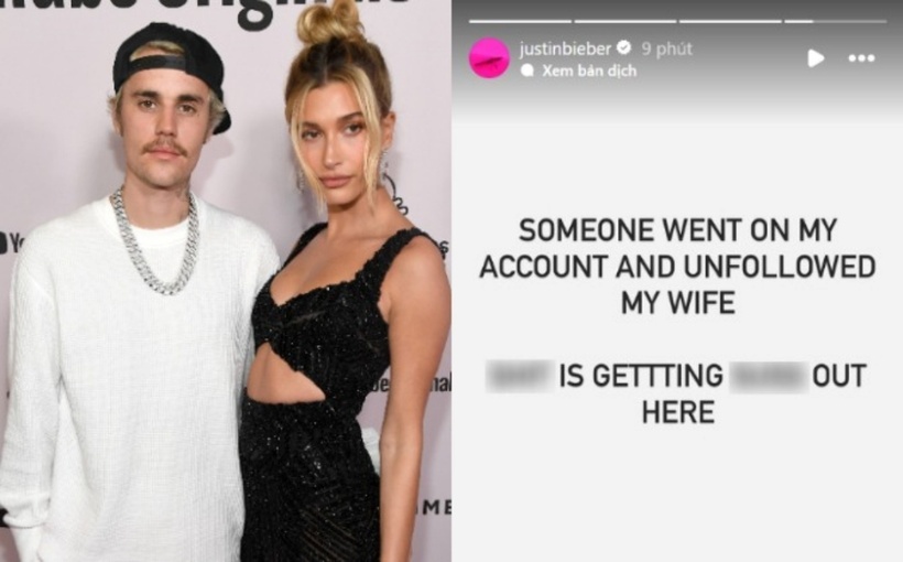 Justin Bieber cho rằng có ai đó đã vào tài khoản của anh và bỏ theo dõi vợ anh.