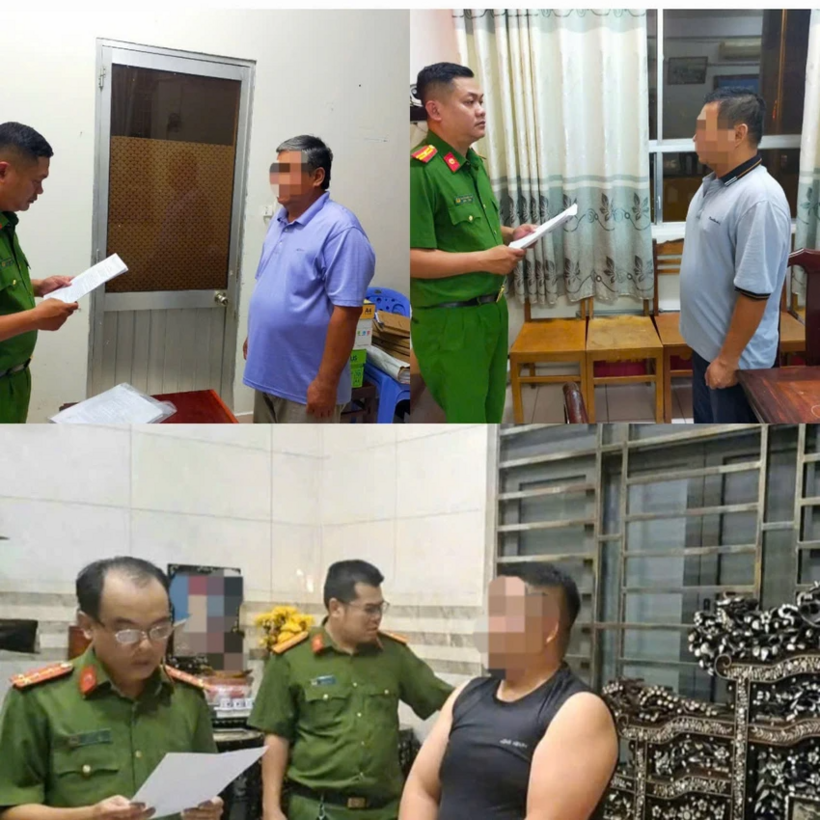 Các bị can trong vụ đưa và nhận hối lộ xảy ra tại Ngân hàng Saigonbank chi nhánh Thốt Nốt. Ảnh: Pháp luật TP.HCM