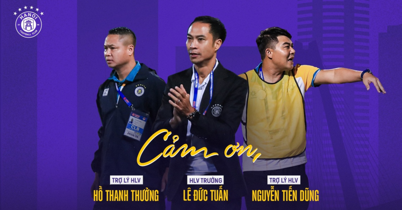 Hà Nội FC gửi lời cảm ơn khi chia tay HLV Lê Đức Tuấn cùng các cộng sự ở đội 1 trong ngày cuối năm. Ảnh: Dân Trí