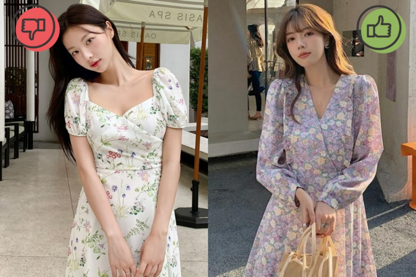 Đầm hoa có phần cổ rộng không thích hợp với môi trường công sở