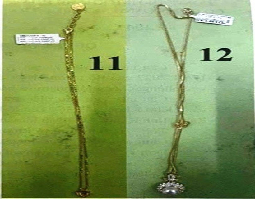 12 mẫu trang sức mà 2 tên cướp lấy đi. (Ảnh: Cơ quan công an)