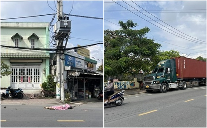 Chiếc container dừng cách hiện trường khoảng 300m. (Ảnh: Công an TP.HCM)