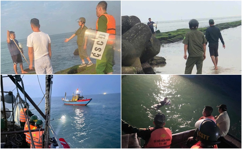 Người đàn ông vừa nhảy cầu ở Huế, nay cầm dao ra biển tự tử. Công an phường Thuận An và Đồn Biên phòng cửa khẩu Cảng Thuận An huy động tàu cá ngư dân ứng cứu ông M. (Ảnh: NLĐ, CAND)