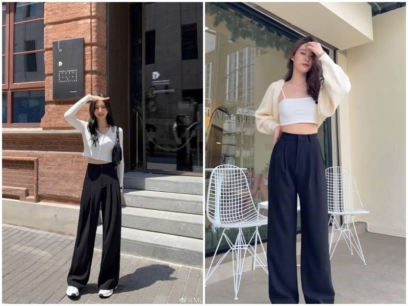 Áo croptop diện cùng quần âu đen sành điệu cho những cô nàng cá tính