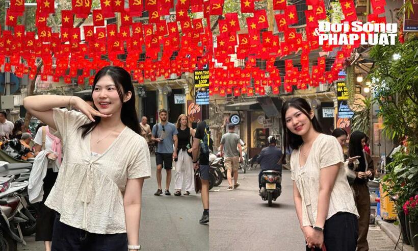 Với Gia Hân, chụp ảnh với cờ đỏ sao vàng là cách để thế hệ trẻ ngày nay thể hiện lòng biết ơn và niềm tự hào dân tộc.