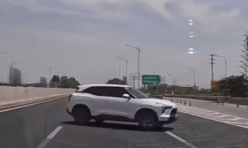 Nữ tài xế lái ô tô đi ngược chiều, quay đầu trên cao tốc Hà Nội - Hải Phòng. Ảnh: VTC News