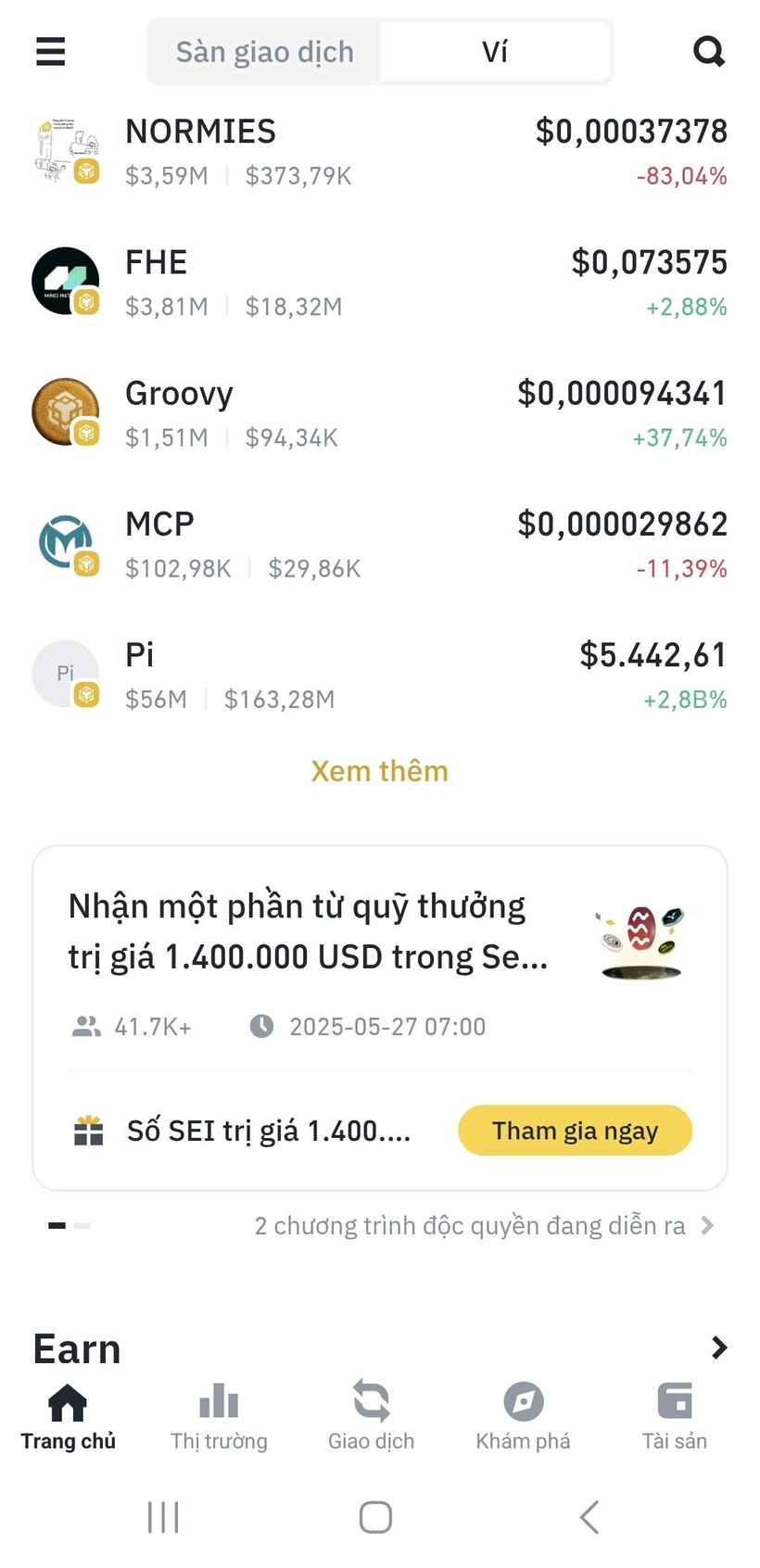 Token "Pi" xuất hiện trên sàn Binance.