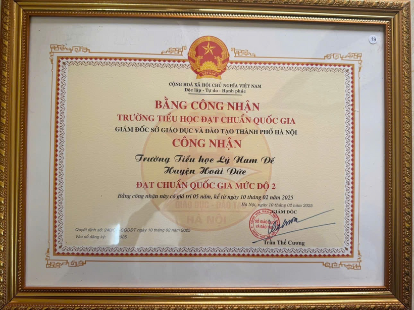 Trường Tiểu học Lý Nam Đế, Hoài Đức, Hà Nội nhận Quyết định và bằng Công nhận Trường Tiểu học đạt chuẩn quốc gia mức độ 2