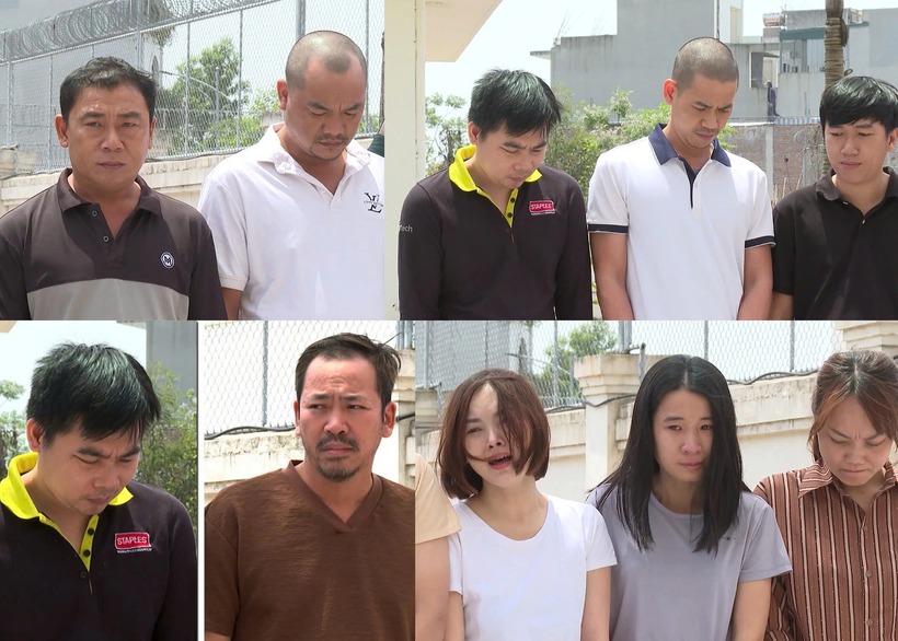 10 trong số 14 bị can trong đường dây sản xuất thuốc giả đã bị Công an tỉnh Thanh Hóa khởi tố, bắt tạm giam để phục vụ công tác điều tra. (Ảnh: Công an tỉnh Thanh Hóa)