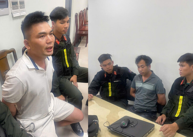 Đối tượng Hà Quang Sơn (trái) và Hoàng Văn Đông (phải) bị lực lượng chức năng bắt giữ