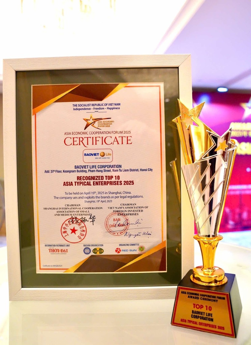 Thương hiệu Bảo Việt Nhân thọ được vinh danh trong TOP 10 Doanh nghiệp tiêu biểu Châu Á 2025