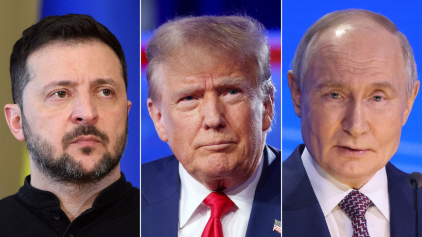 Tổng thống Nga Vladimir Putin, Tổng thống Mỹ Donald Trump và Volodymyr Zelensky (từ phải sang). Ảnh: CNN