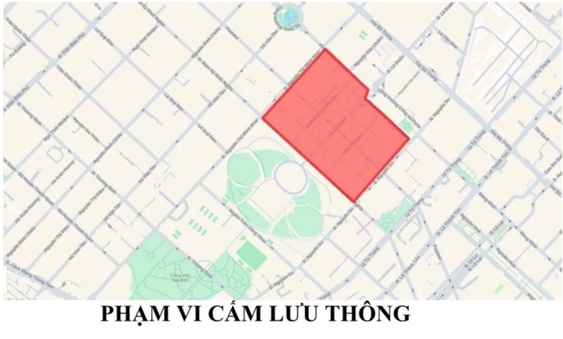 Sơ đồ khu vực hạn chế phương tiện di chuyển. Ảnh: Tuổi Trẻ Online