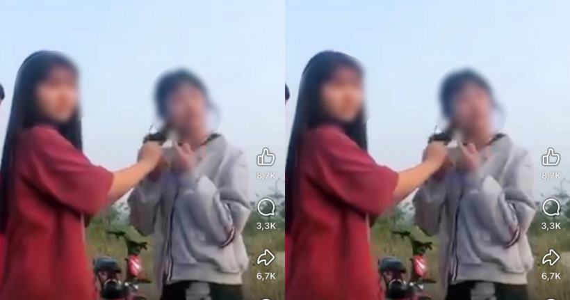 Nhóm nữ sinh vừa đánh bạn vừa quay clip rồi đăng tải mạng xã hội. Ảnh: Người lao động