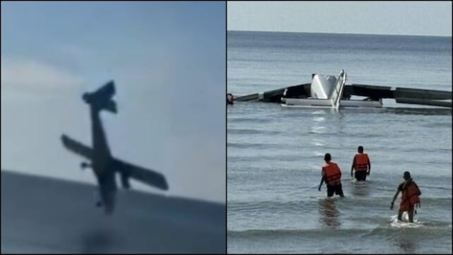 Hiện trường vụ rơi máy bay. Ảnh: News18